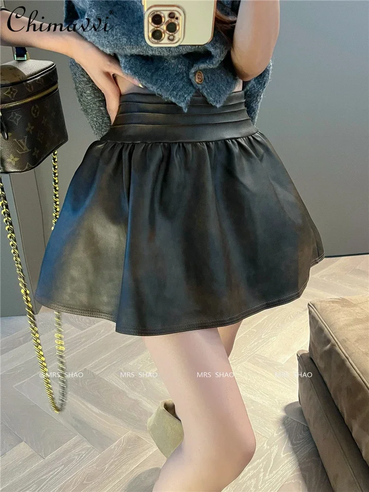 

Fashion Skinny High Waist Leather Skirt Women's Fashion Retro A-line Skirt 2024 Autumn New Sexy Spice Girl Elegant Short Skirts