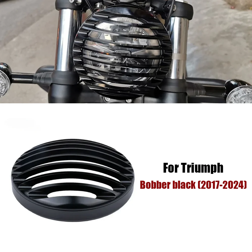 Black Motorcycle Retro Headlight Grill Guard Cover Headlamp Protector For Triumph Bobber black 2017-2024