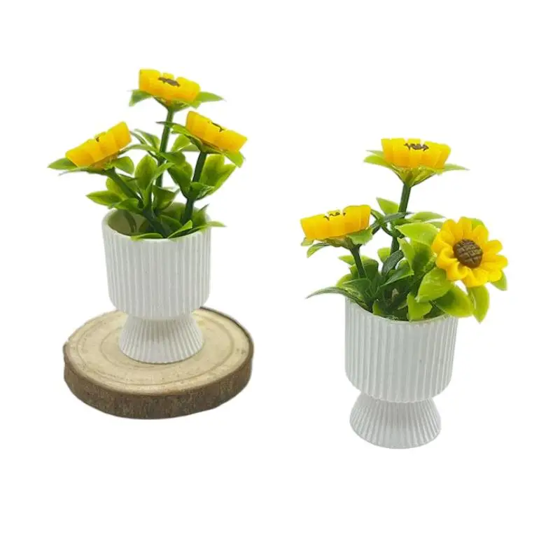 Micro Landscape Garden Scene Photo Props Miniature Sunflower Potted Plant Ornament 1/12 Dollhouse Decoration Model Toy