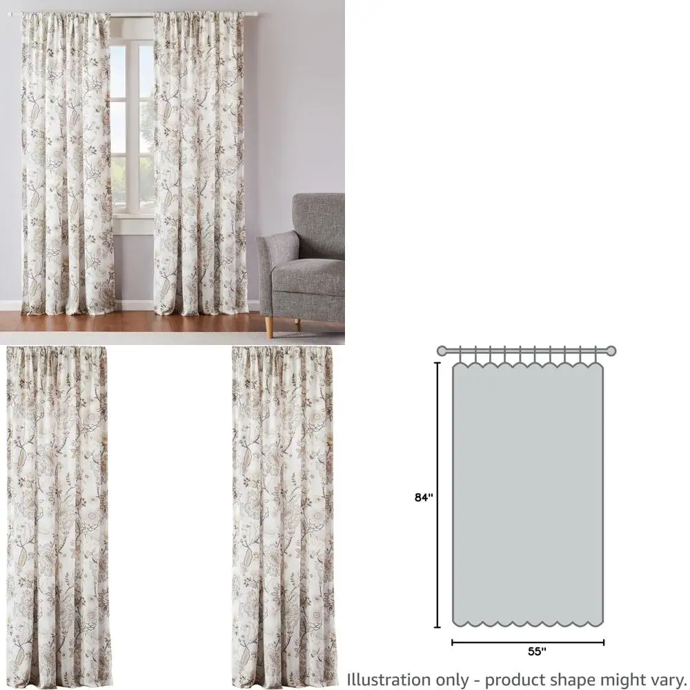 

Pair of Taupe Grey Floral Rayon Curtains, 55x84 inches, Rod Pocket, Set of 2