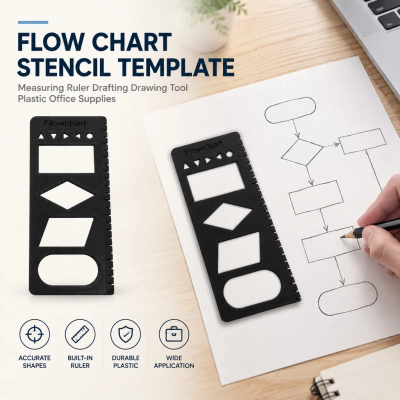 Flow Chart Stencil Template Measuring Ruler Drafting Drawing Tool Plastic Office Supplies