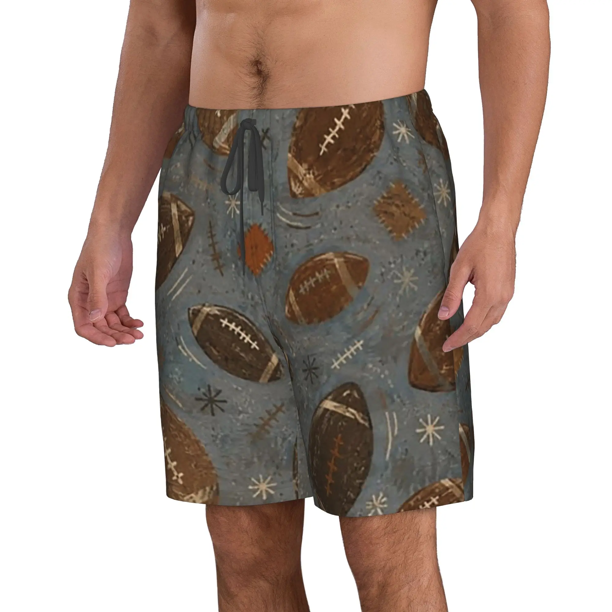 American vintage Football Pattern Trunks Beach Board Shorts Casual Quick Dry Swim Summer Men Pants