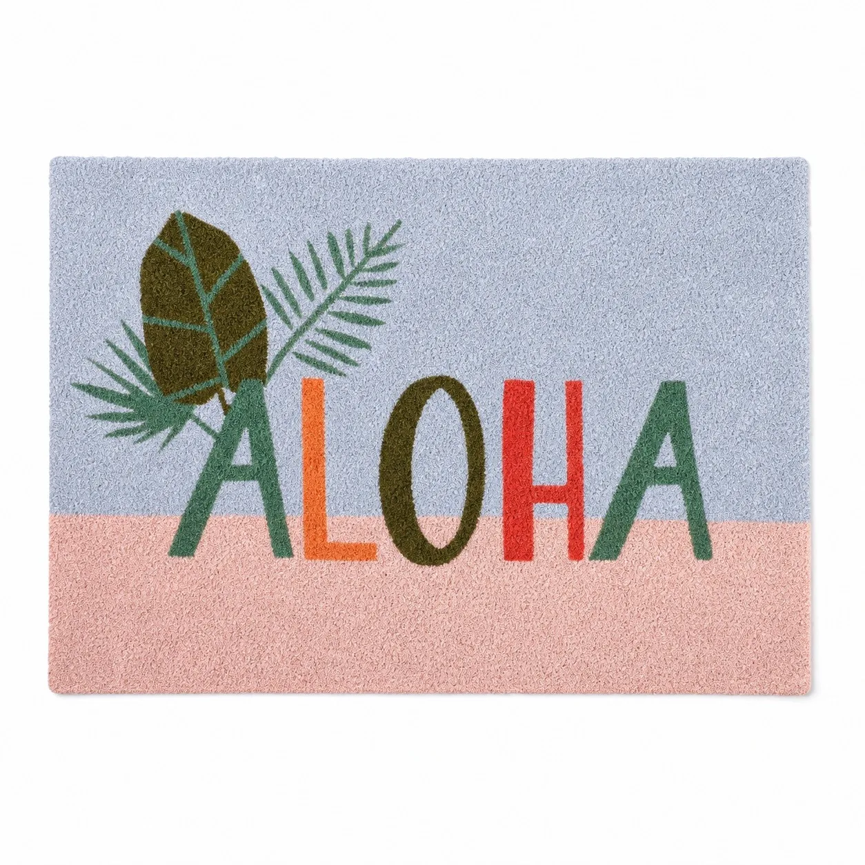 Paillasson Aloha en fibre de coco naturelle 40x60cm, tapis d'entrée avec base antidérapante et imprimé feuilles tropicales, tapis durable pour usage intérieur et extérieur