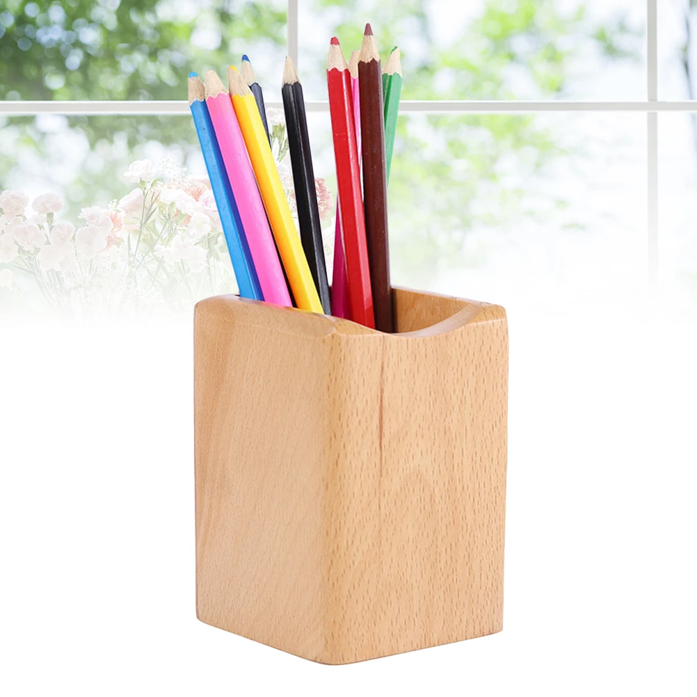 

Wooden Pen Holder Desk Organizer Storage Box Office Supplies Stationery Bamboo Pencil Cup Sturdy Lightweight Portable