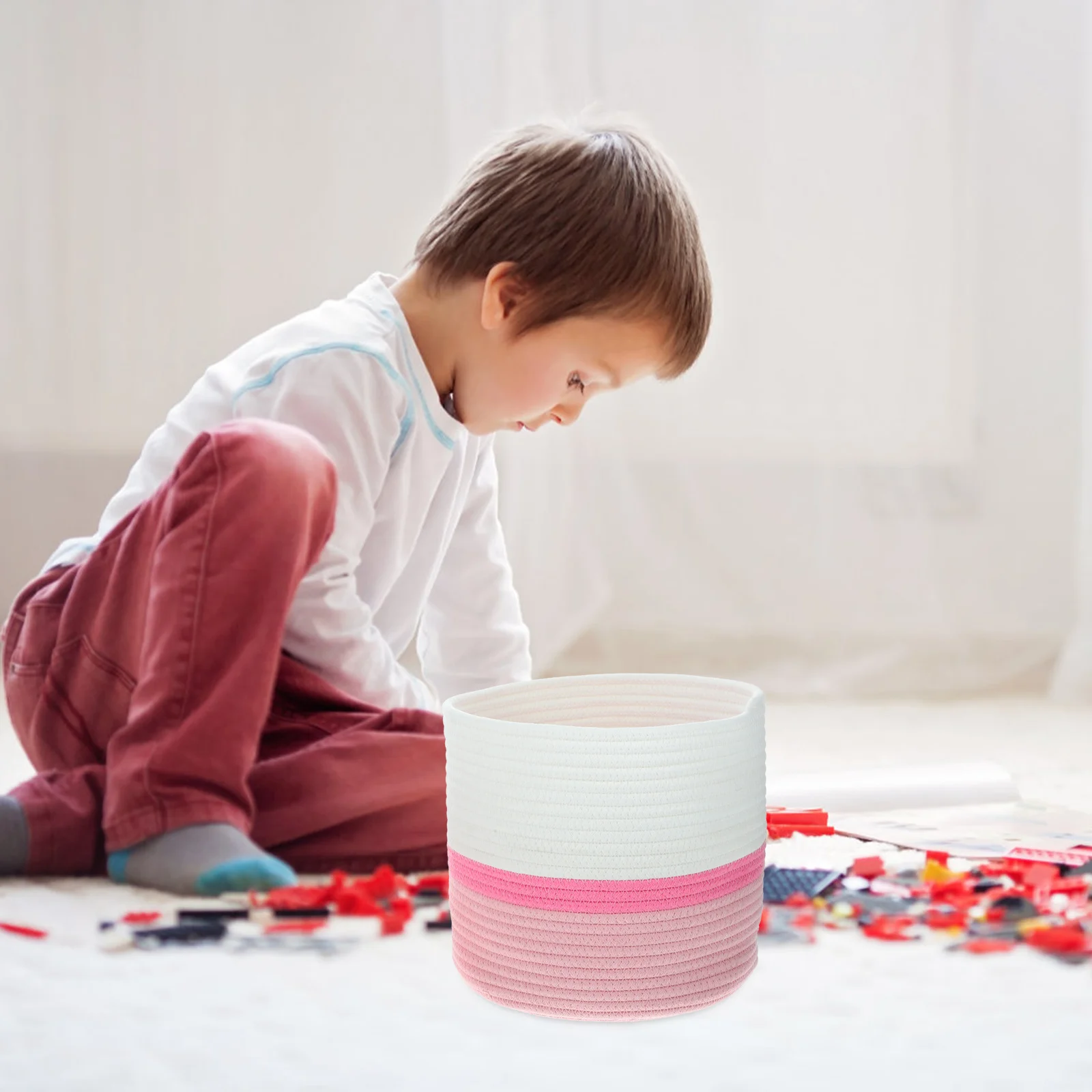 

2Pcs Decorative Storage Basket Cotton Rope with Lid for Organizing Desktop Small Basket Round Woven Storage Boxes