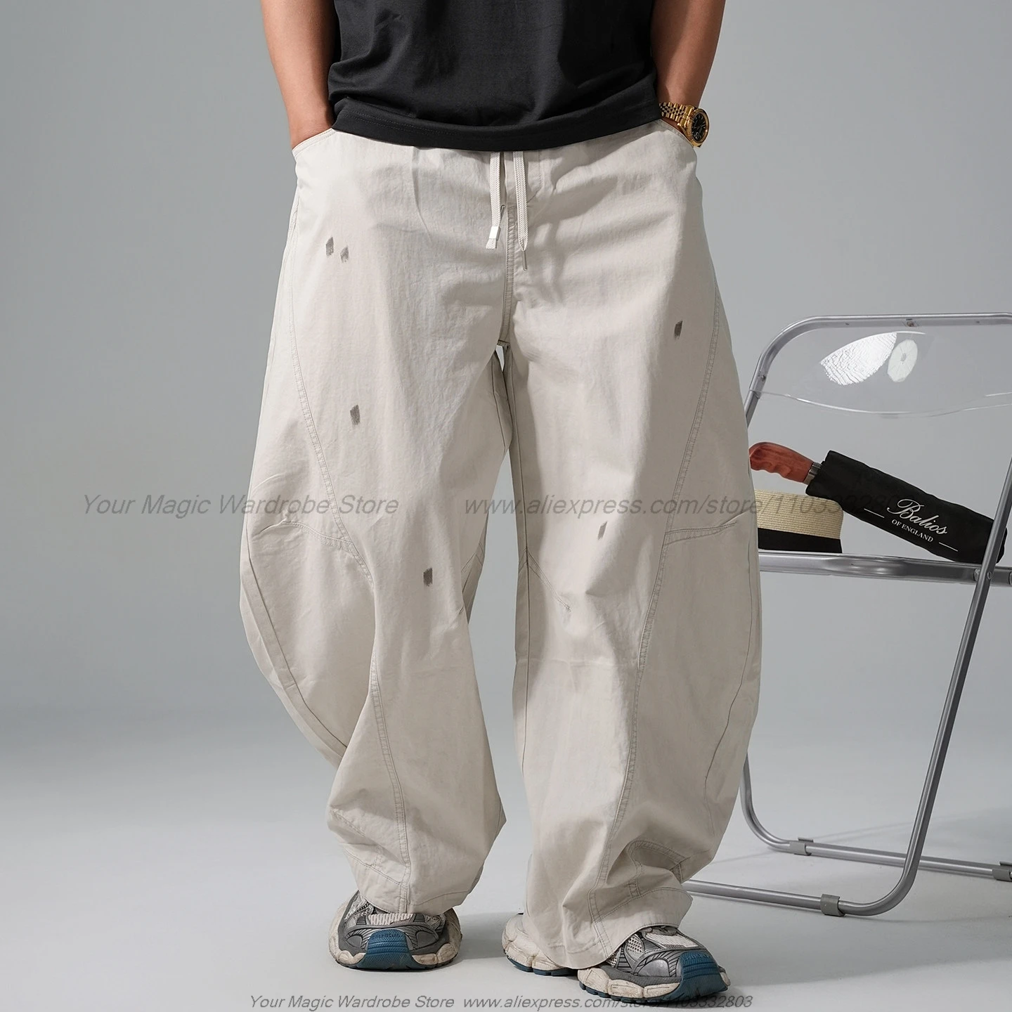 Vintage Distressed Post-Apocalyptic Wasteland Style Cargo Pants Men Straight Loose High Street Wide Leg Machete Pants Fashion