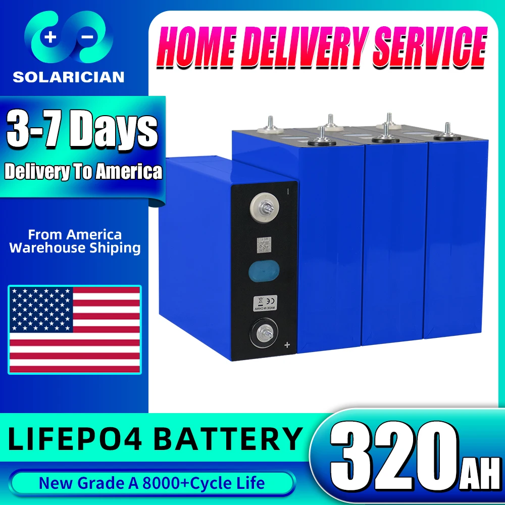 

Grade A 8000 Cycle 320Ah LiFePO4 Battery 3.2V Lithium Iron Phosphate Rechargeable Cell DIY 12V 24V 48V For RV EV Golf Cart Solar
