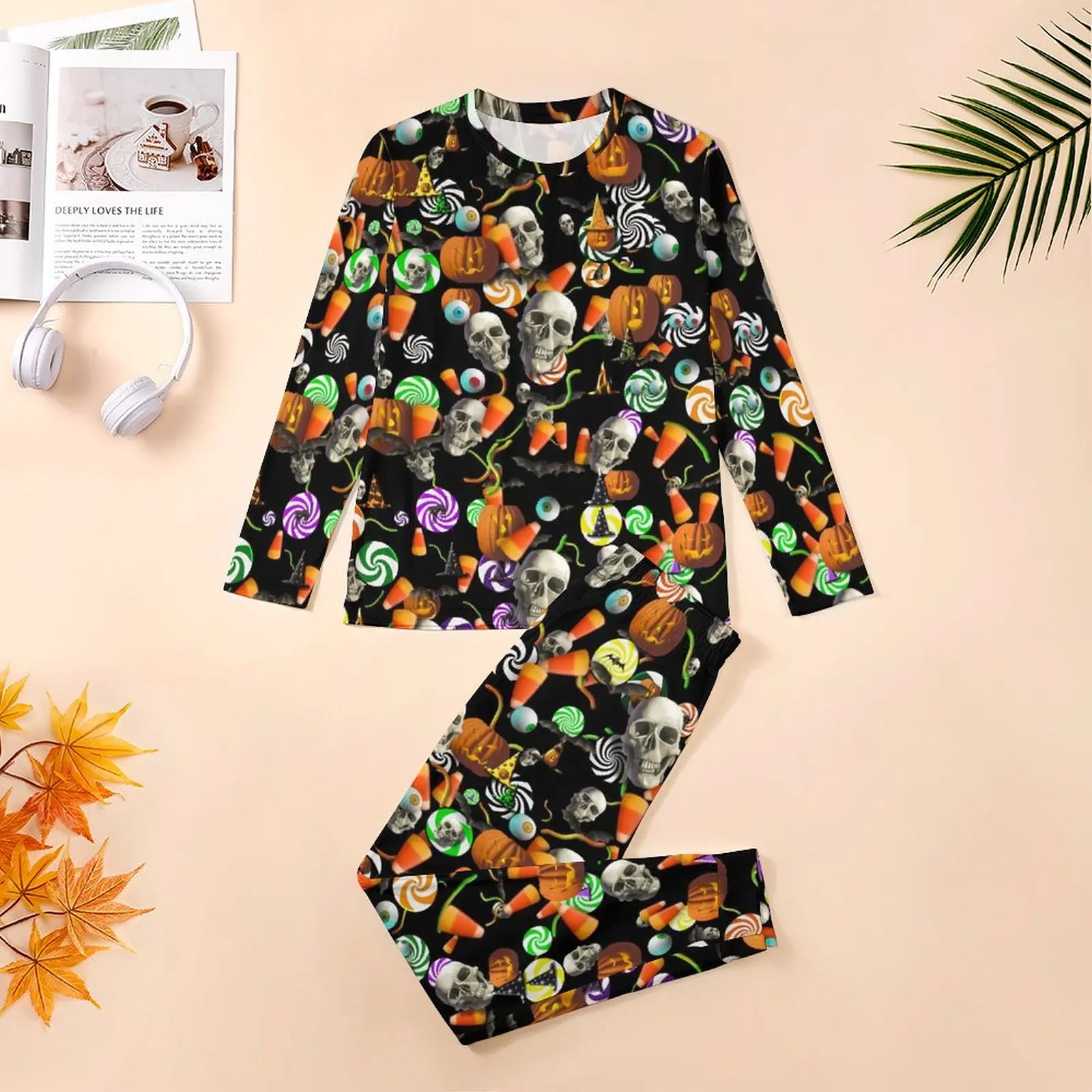 Creepy Halloween Pajamas Winter Skulls And Pumpkins Kawaii Pajama Sets Man Long-Sleeve Leisure Design Sleepwear Big Size 4XL 5XL