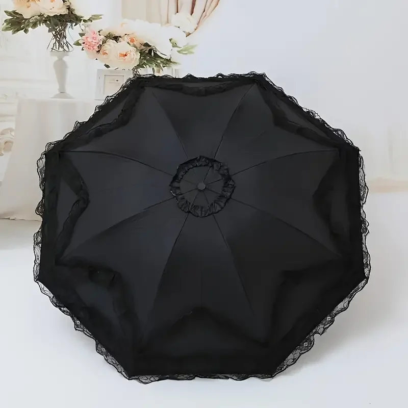 Lace Sun Umbrella Anti-UV Protection Thickened Black Glue Sun Rain Dual Use Sunshade Portable Umbrella Princess Female Parasol