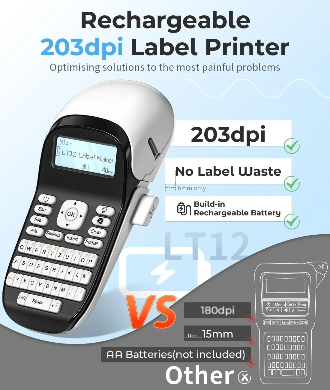 Phomemo LT12 Handheld Label Maker Portable Label Maker Machine with Tape Inkless Keyboard Label Printer