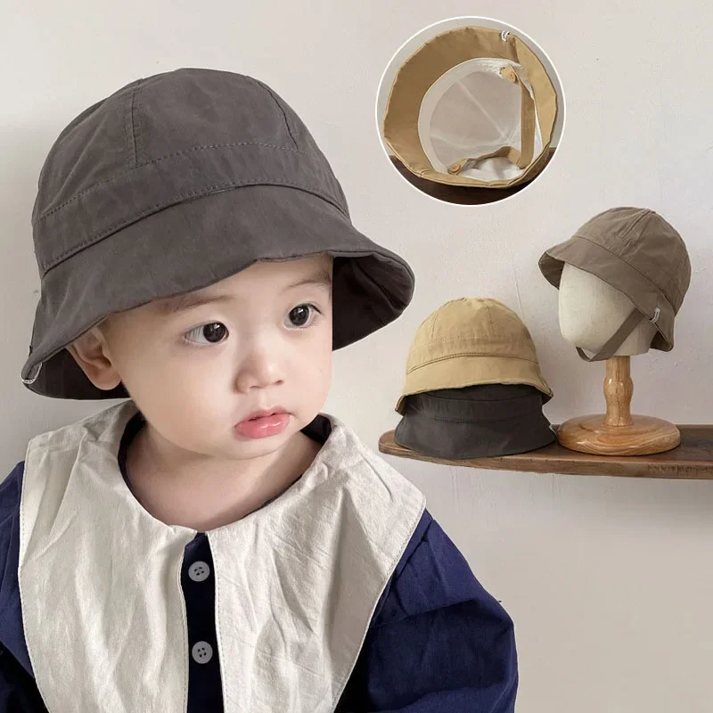 

Solid Color Baby Fisherman Hat Korean Cute Infant Toddler Bucket Hat Outdoor Baby Boy Girl Sunshade Basin Cap