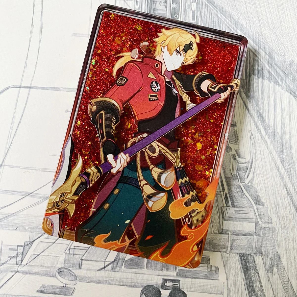 Anime Genshin Impact Thoma Cosplay Cartoon Acrylique, Quicksand Mahjong Card, Standing Sign Collection, Ornements, Anniversaire, Cadeau de Noël