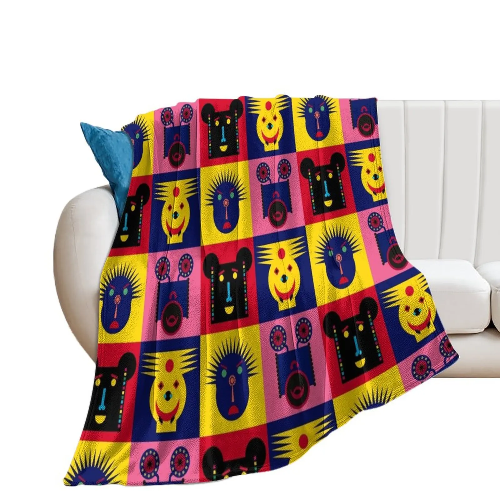 

Happy Town Faces 1 Throw Blanket Fashion Sofas sofa bed heavy to sleep Blankets