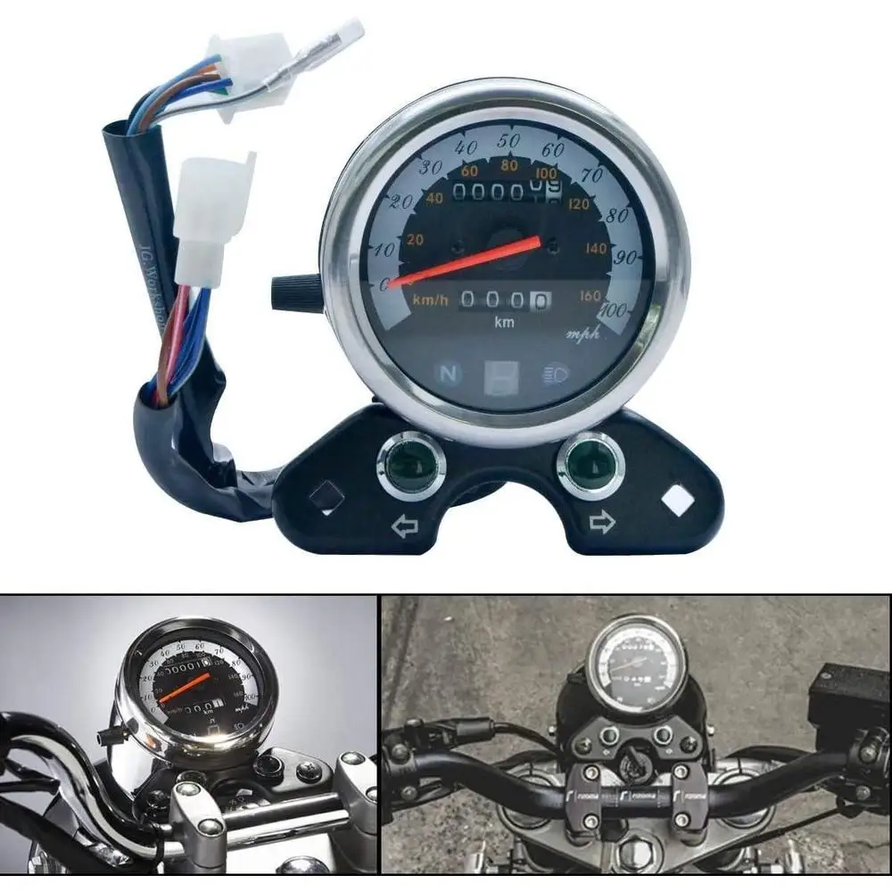 Universal Motorcycle Speedometer Odometer Gauge with LED Signal Light Backlight Indicator 12V for Cafe Racer Motorbike