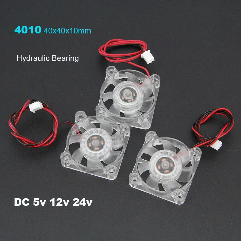 

4010 40x40x10mm Hydraulic Bearing 2pin DC 5v 12v 24v Cooling Fan Transparent Blue LED Iight Emitting A7