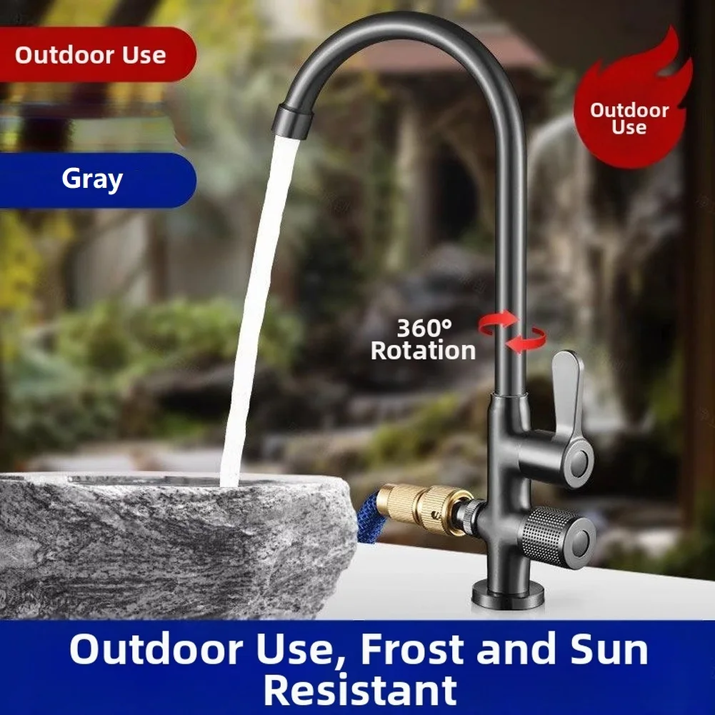Alloy Outdoor Faucet with Dual Independent Switches and 360 Rotation Spout for Garden Sink and Exterior Water Points