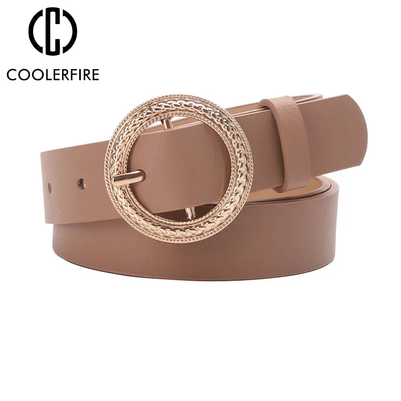 Belt Woman Luxury Fashion Casual Round Ring Buckle Solid Dress Jeans High Quality Belts for Women PU Waist Belts AL040