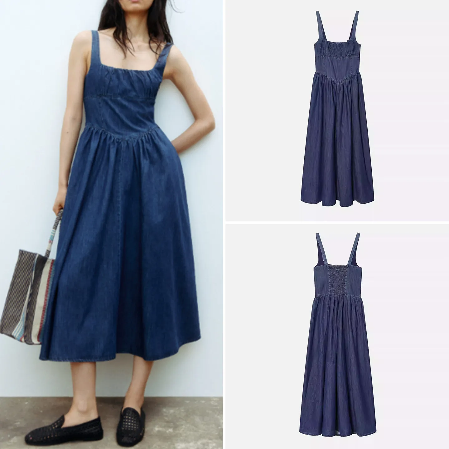 Fashionable Mid-Length Denim Dress Women's Spring 2026 New Arrival Sleeveless Square Collar Zipper Closure Casual Dress