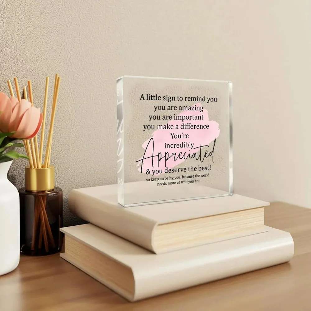 CIFBUY Crystal Acrylic Desktop Ornament Inspirational 2D Flat Desktop Decoration for Women Home Office Bedroom Decor Gift