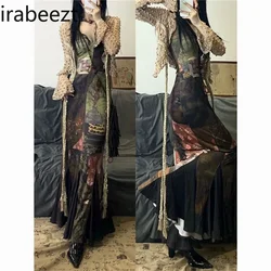 Ladies Dresses Retro Print Waist Retraction Sleeveless Dress Summer New Design Sense Elegant Slim Fit Long Dress Women's Clothes