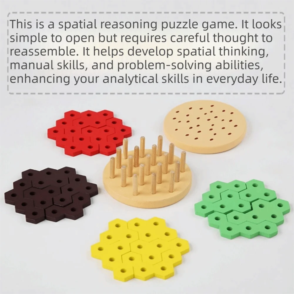Creative 3D Burger Puzzle Toy Hexagonal Sleeve Column Color Cognition Montessori Stacking Toys Wood Blocks Geometric Shape
