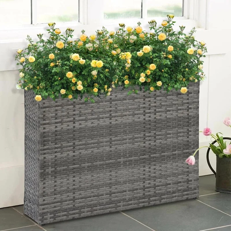 Tall Rectangular Planter with Removable Liner, All-Weather PE Rattan Large Modern Planters Indoor Outdoor Flower Plant Pots