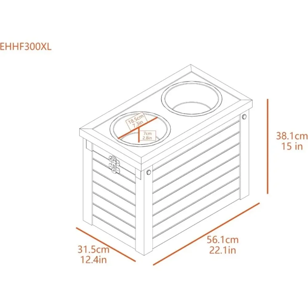 أوعية مرتفعة - وعاءين لتغذية الكلاب المرتفعة مع صندوق تخزين بغطاء منزلق - رمادي، مثالي للمساحات الصغيرة والكلاب الأطول