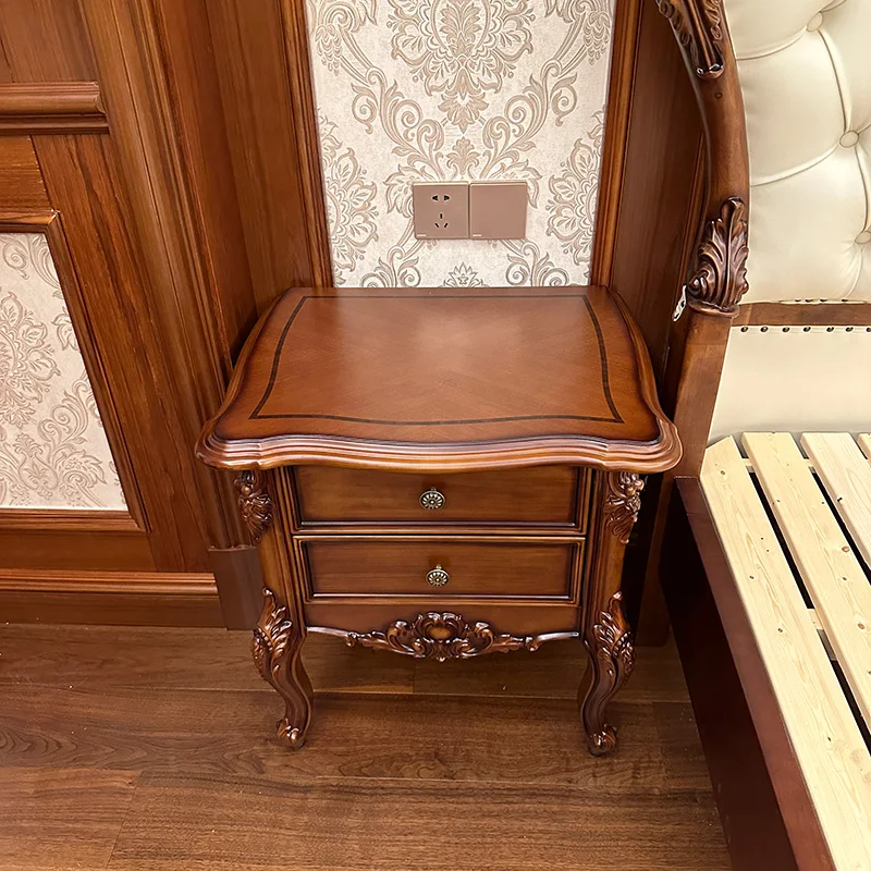 

Европейская прикроватная тумбочка из массива дерева, неоклассическая вилла, роскошный резной шкафчик из тикового дерева