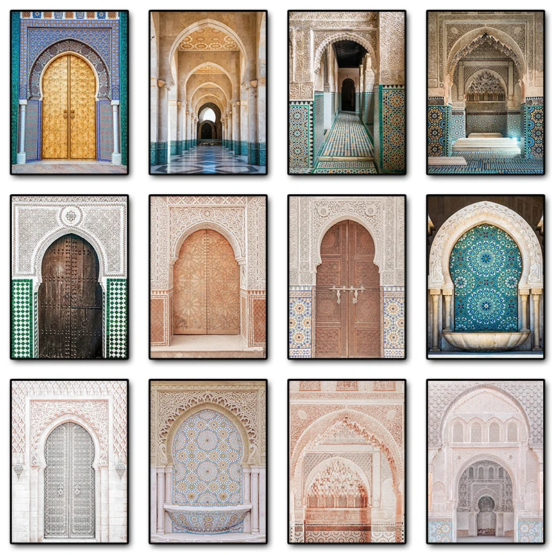 Boho Moroccan Door Morocco Islamic Architecture Arabic Archway Poster Print Canvas Painting Wall Art Picture for Room Home Decor