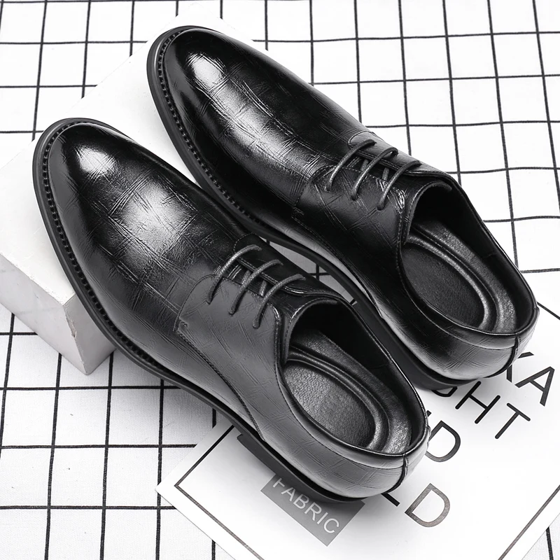 Sapatos Elevador de sola grossa de couro genuíno masculino, sapatos Oxford formais para negócios, festa de casamento, aumento de altura, 3 cm, 6 cm, 8 cm
