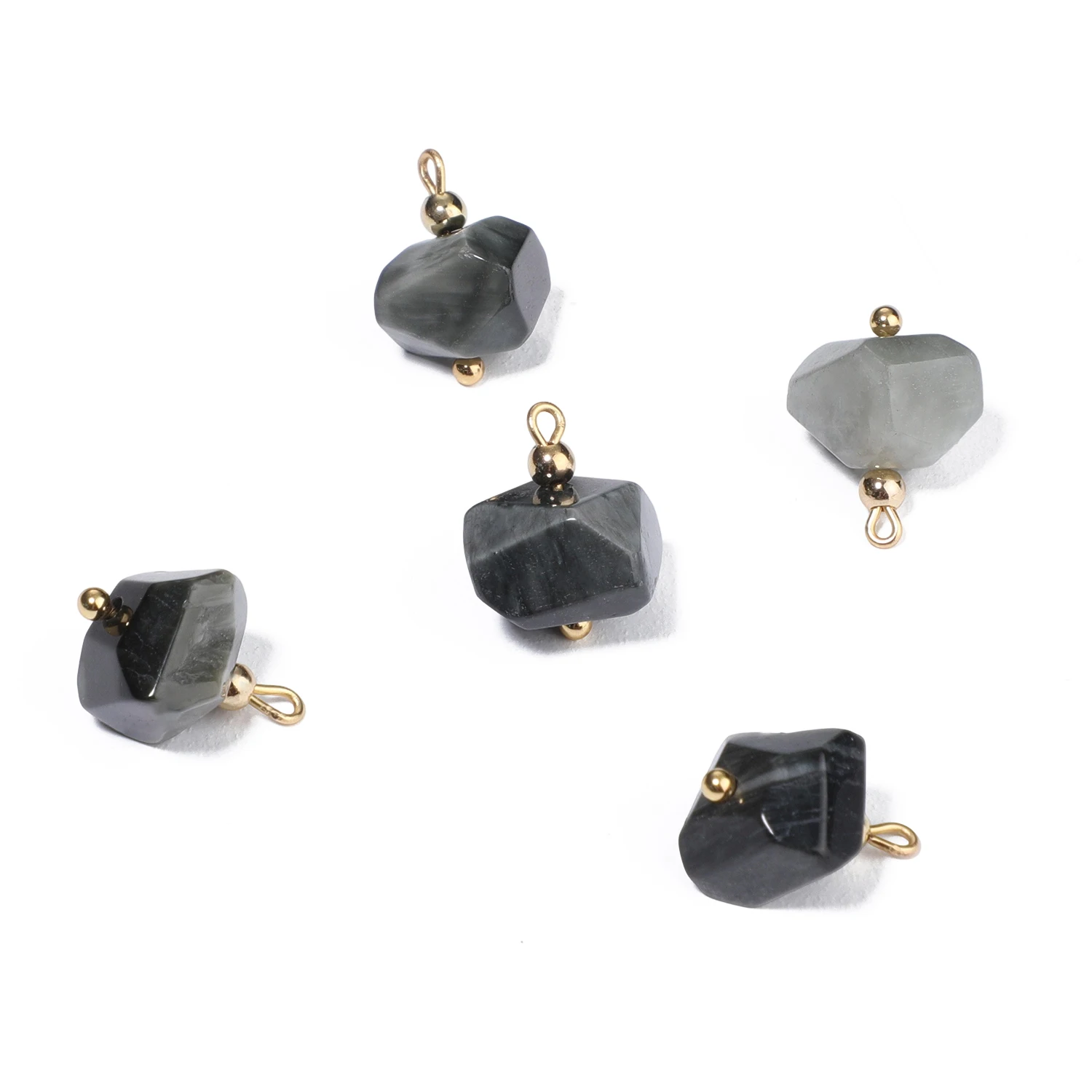 5PCS Natural Stone Polygon Semi-precious Pendant Charms