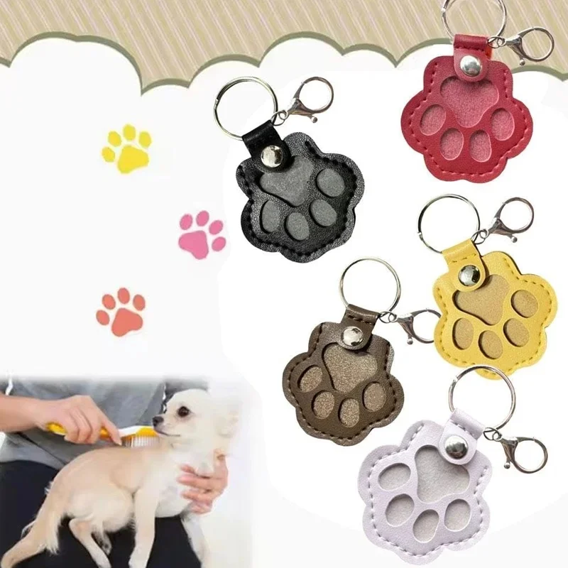 Pet Hair Memorial Keychain PU Leather Paw Keepsake Locket for Dog Cat Fur Storage Pendant