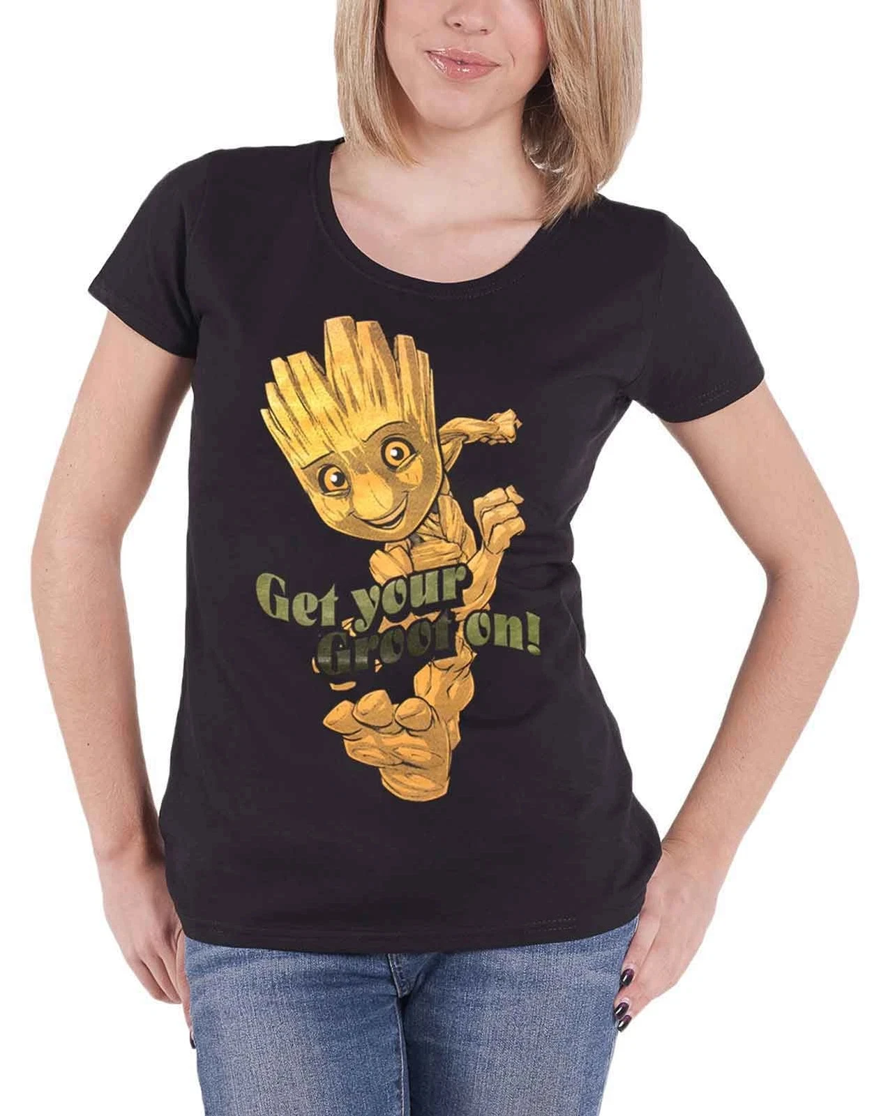Marvel genuino nuevo guardianes de la galaxia Groot Dance estampado de cómic hombres y mujeres camisetas casuales sueltas de manga corta