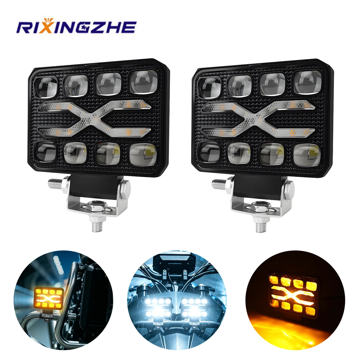 12V-24V LED Work Light Car Driving DRL Spotlight Truck Auxiliary Square Hi/Lo Beam Lamp White Yellow for Off-road Motorcycle SUV