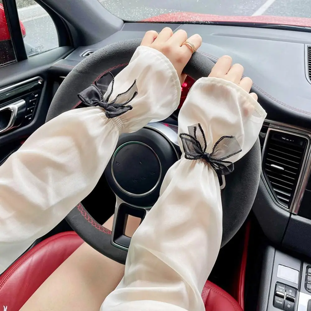 

Sweet Sun Protection Long Arm Sleeves Breathable Nylon Bow Ice Silk Sleeve Arm Covers Hand Sleeves Summer Arm Warmers Sports
