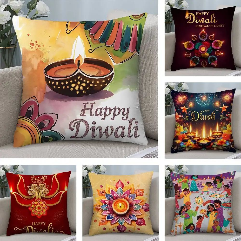 

Diwali Festival Pillow Case Plush Fabric Soft Pillowcase Double Sided Print Cushion Cover Household Gifts