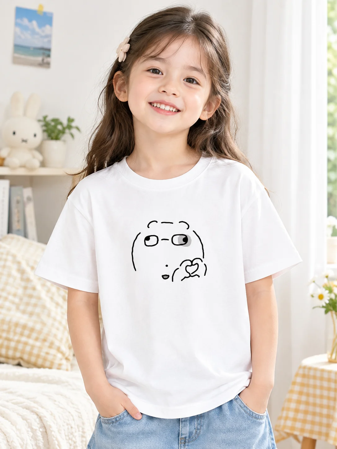 Cute Angel Ghost Graphic T-Shirt, Funny Korean Style Cartoon Print Short Sleeve Tee, Casual Daily Wear Top Women's Lady's Tops
