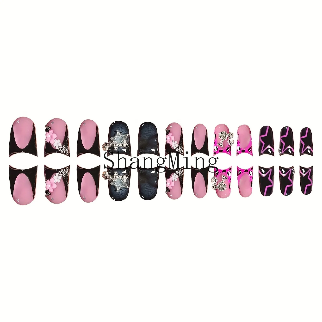 

PYH hot sale duck mouth fake nails sweet cool wind flash stars flash diamonds flower design wearing nail finished