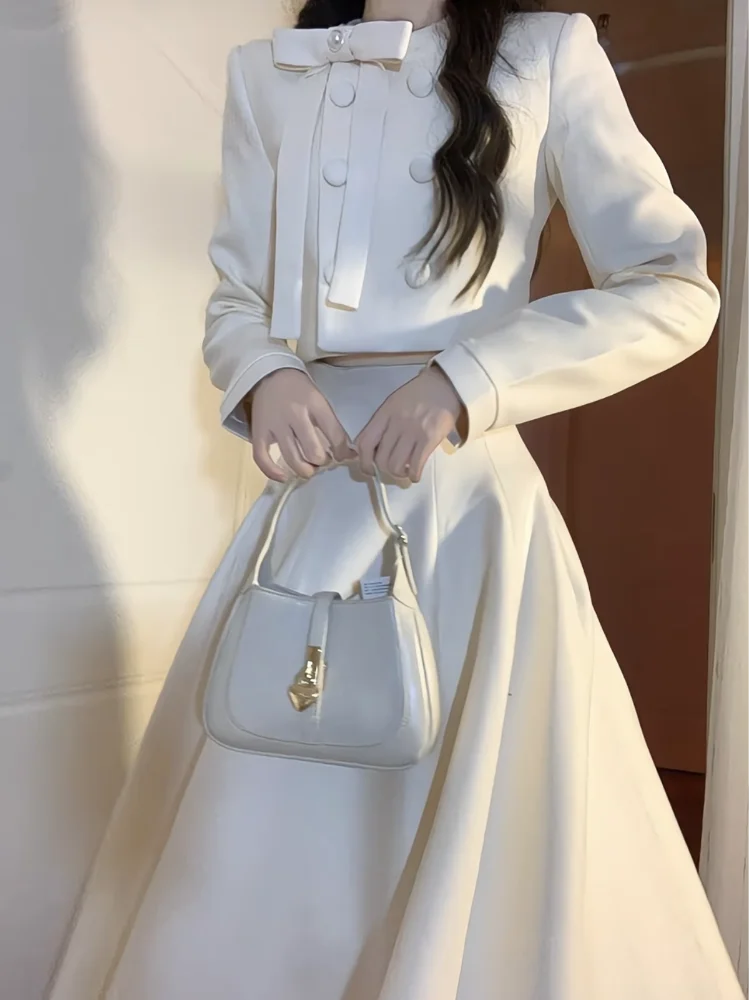 

Длинный комплект платья, костюм из двух предметов, осенне-зимний наряд из смеси хлопка с круглым вырезом для молодых женщин