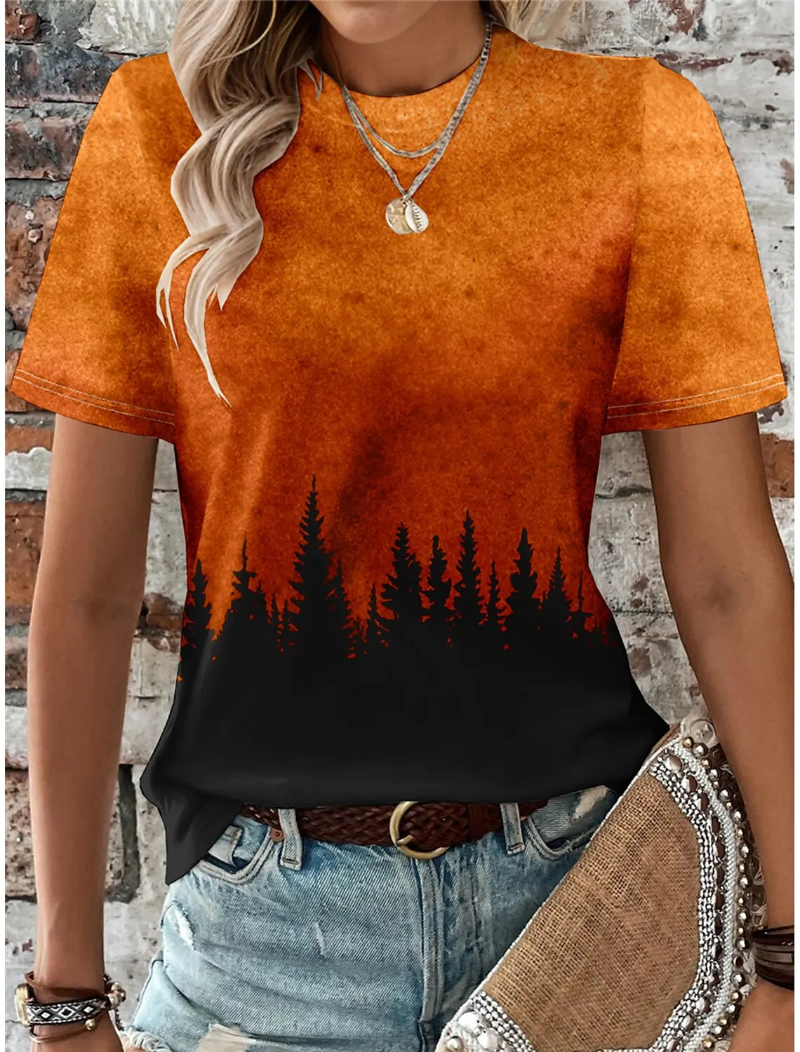 Summer Women's T shirt 3d Print Plant Tree Tee Shirt Casual Short Sleeve Tops Fashion O-Neck t shirt for women Colorful Gradient