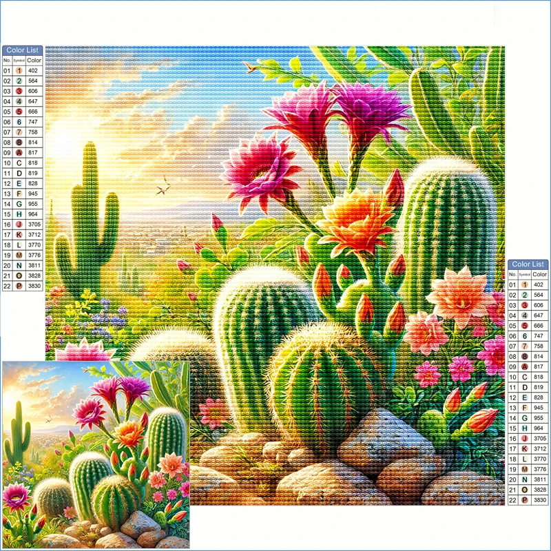 

Diamond Embroidery Desert Landscape With Blooming Cacti Diamond Art Fantasy Succulent Cross Stitch Arts And Crafts Adults