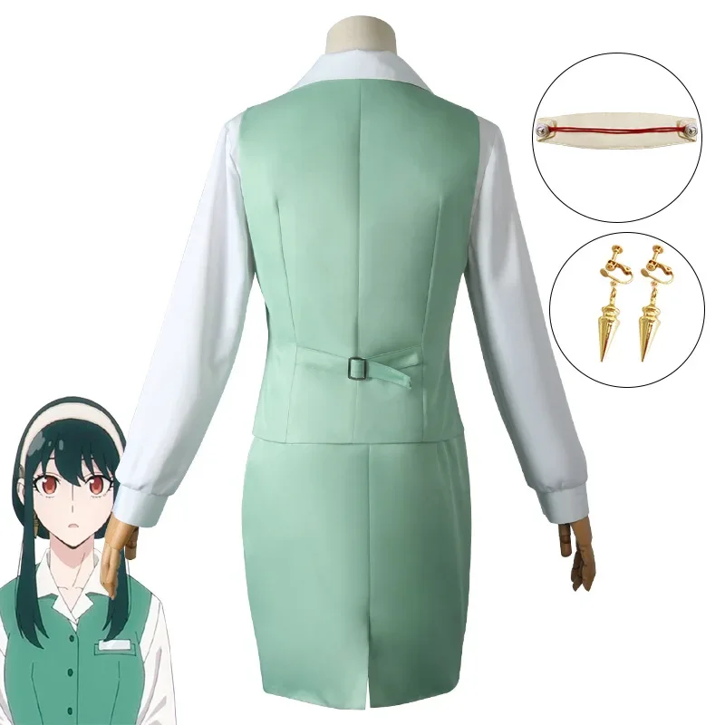 Anime Family Yor Forger Cosplay Costume Yor Briar Green Vest Shirt Skirts Work Suits for Halloween Party Family
