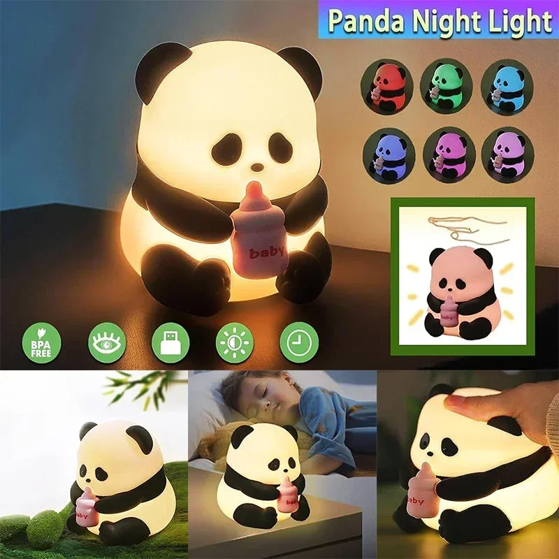 Cute Silicone Panda Night Lights, Rechargeable LED Animal Decor Night Lights Kawaii for Birthday Gifts/Sleep, Christmas Lights
