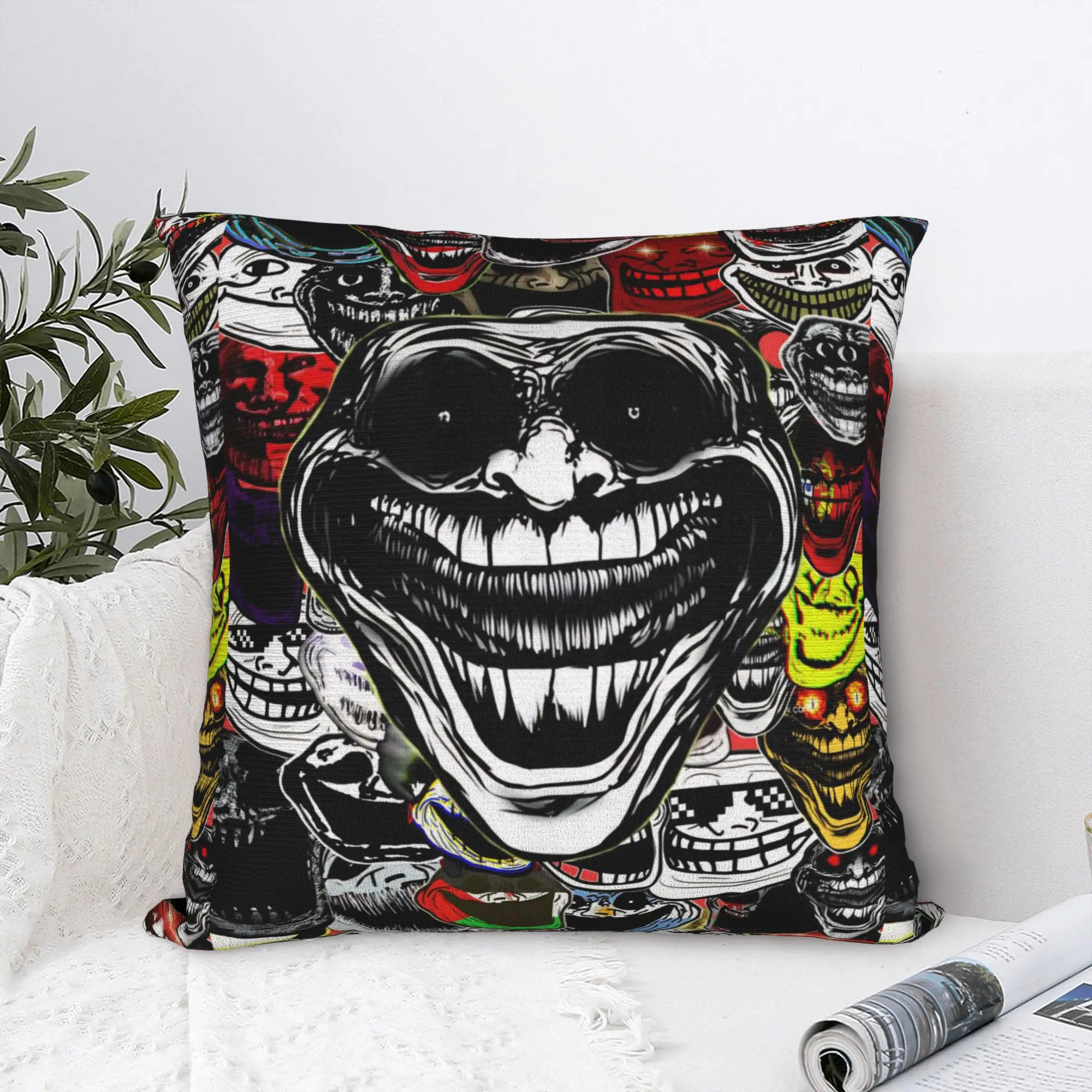 Printed Evil Troll Face Meme Funny Pillowcase Polyester Cushion Cover Decor Horror Humor Throw Pillow Case Cover Seat Zippered