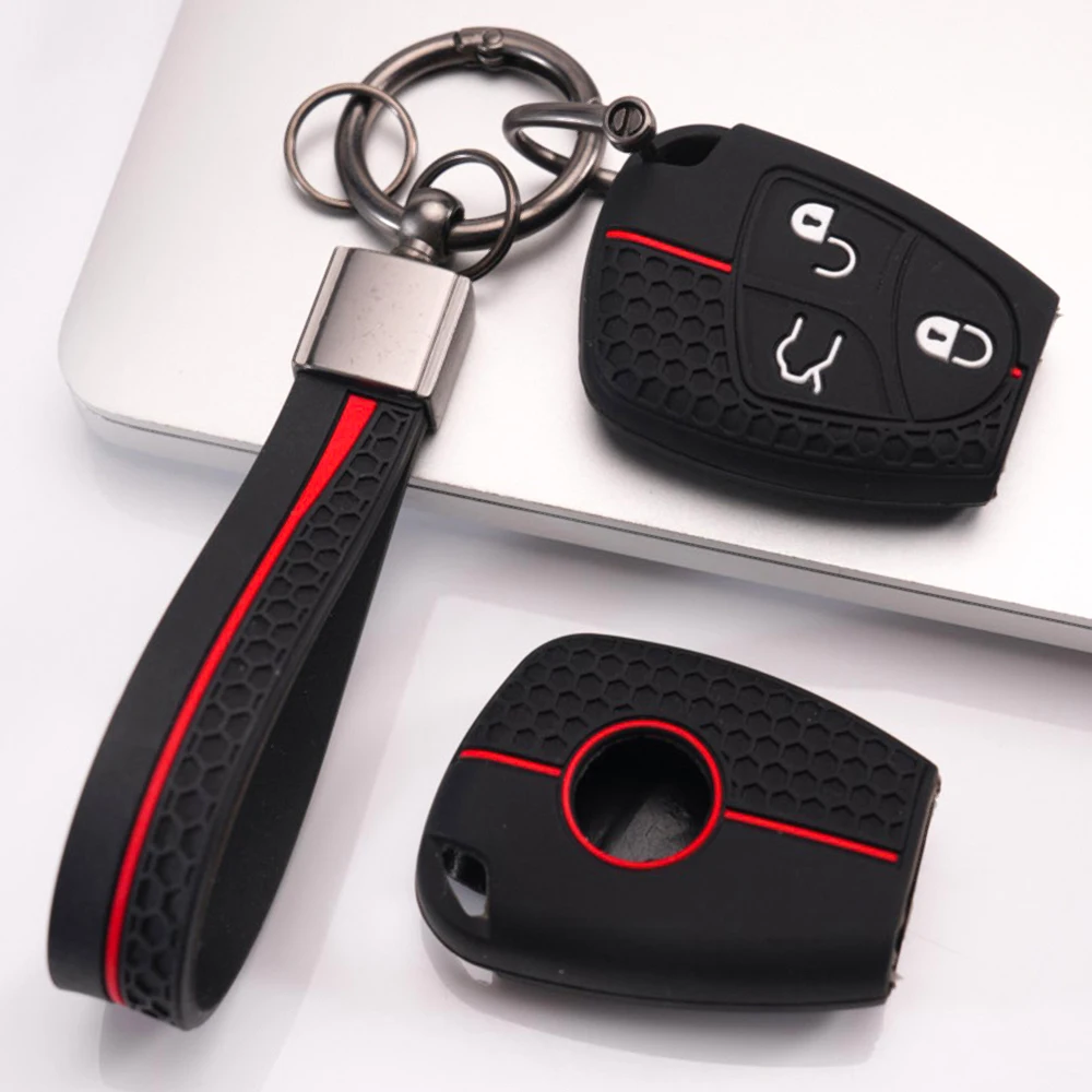 Silicone Key Cover With Lanyard For Mercedes-Benz C B E A S ML GL SLK G V Class W203 W211 W204 W168 W169 W220 W164 W639