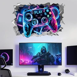 Geometric Space Gaming Mural Glow Gamepad 3D Vinyl Wall Stickers for Home Kids Bedroom Gamer Room Decorations Sci-fi Game Poster