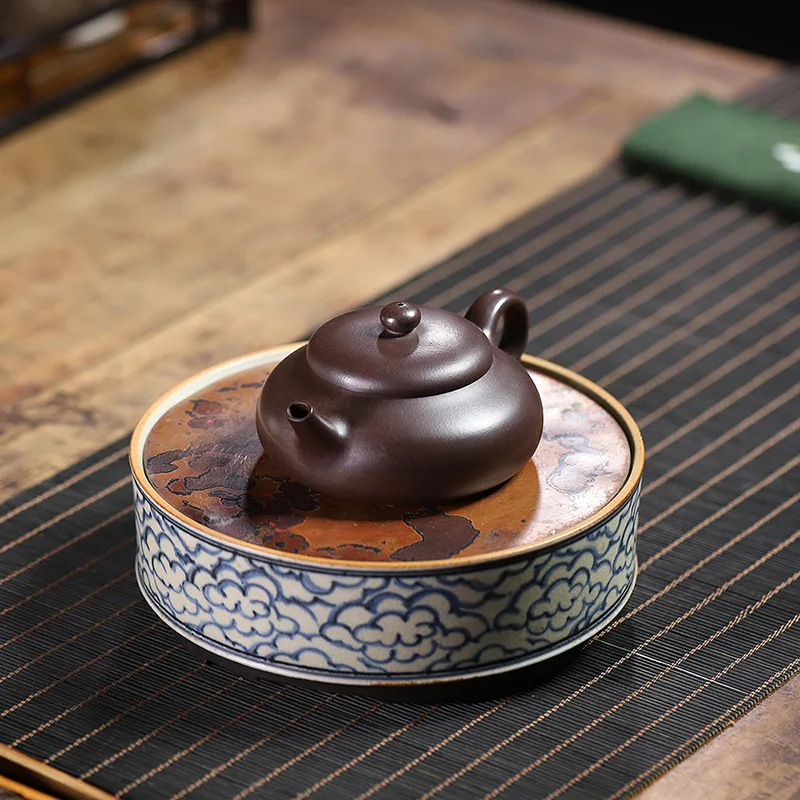 High Quality Yixing Handmade Clay Teapot Crude Ore Old Purple Persimmon round Pot Household Tea Set