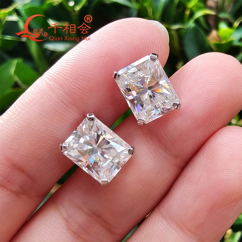 

8*10mm radiant shape 925 silver white color D VVS moissanite stone ear stud Earring gift dating women wedding