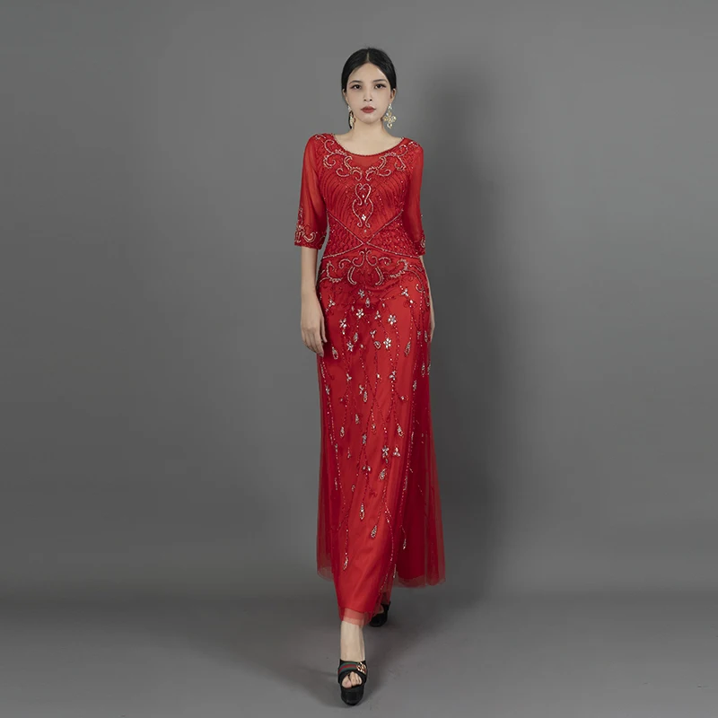 

Custom Luxury Evening Dress for Women Elegant Guest Gown with Heavy Beading for Wedding Party Formal R15