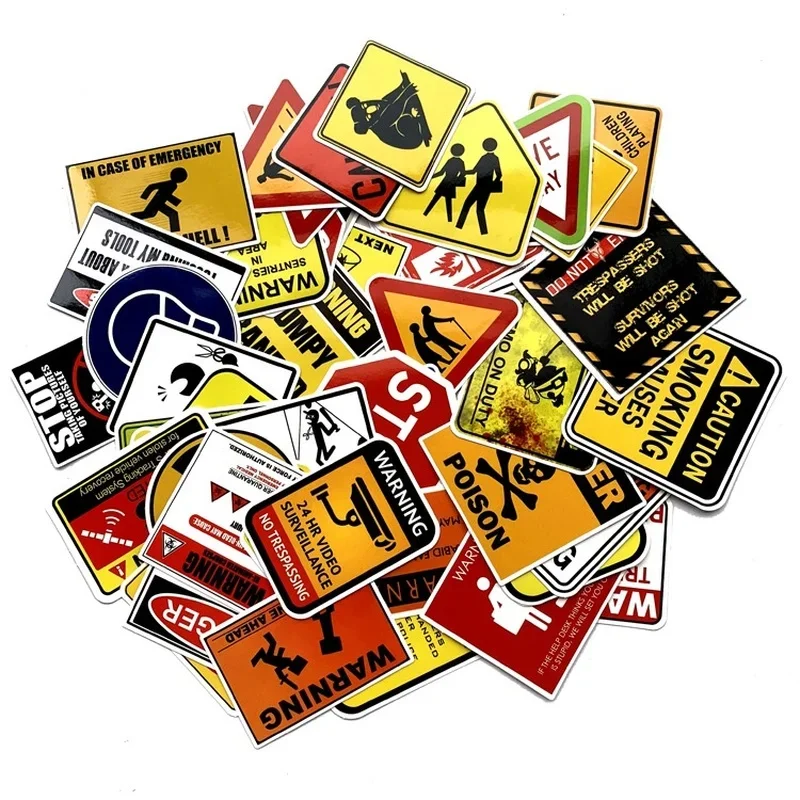 2Sets =100Pcs Warning Signs Warning Stickers Car and Motorcycle Waterproof Stickers